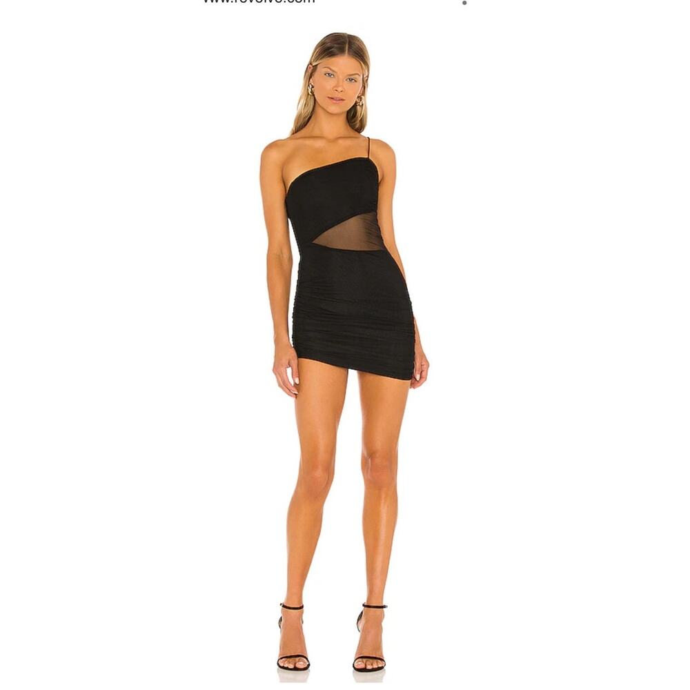 NWT Superdown Jerica Mesh Cut Out Ruched One Shoulder Mini Dress Small
